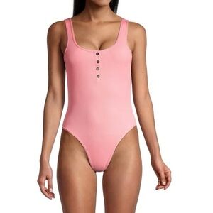 L*Space Pink Button-Front One Piece Swimsuit